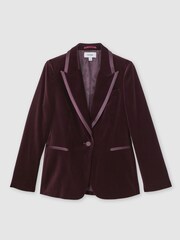 Reiss Burgundy Elia Petite Velvet Single-Breasted Suit Blazer - Image 2 of 7