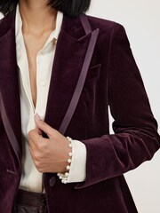 Reiss Burgundy Elia Petite Velvet Single-Breasted Suit Blazer - Image 4 of 7