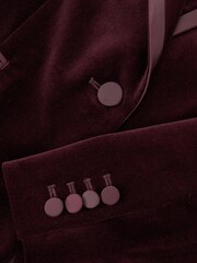 Reiss Burgundy Elia Petite Velvet Single-Breasted Suit Blazer - Image 7 of 7
