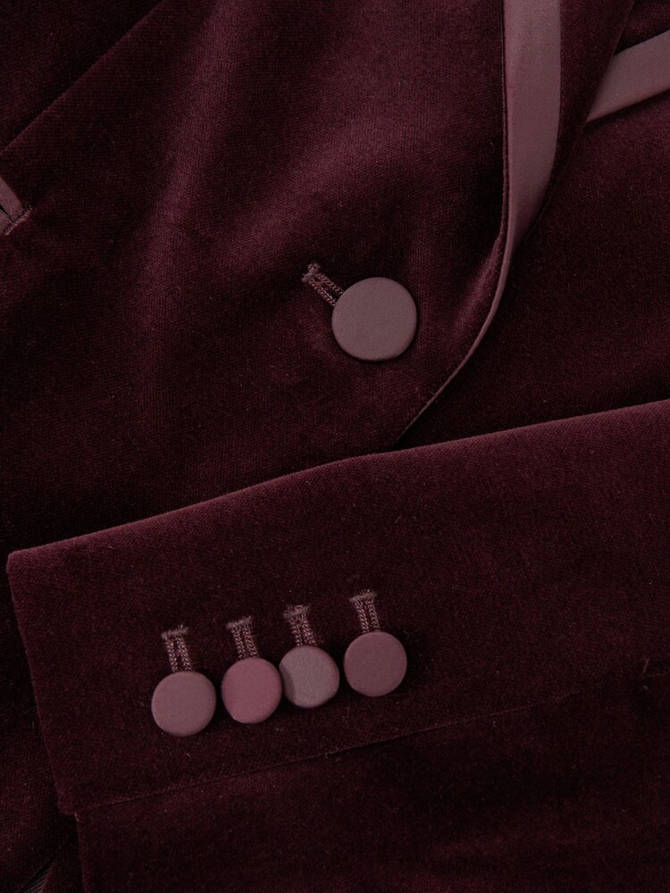 Reiss Burgundy Elia Petite Velvet Single-Breasted Suit Blazer - Image 7 of 7