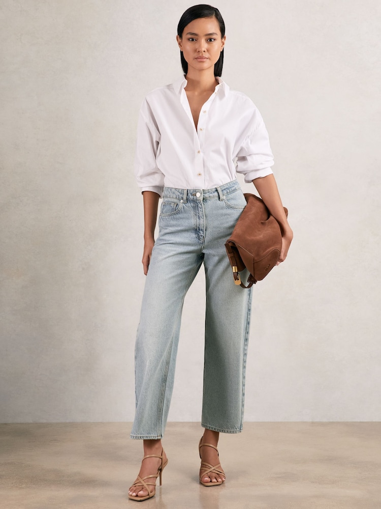 Reiss Pale Blue Selin Petite Mid Rise Straight Leg Jeans - Image 1 of 9