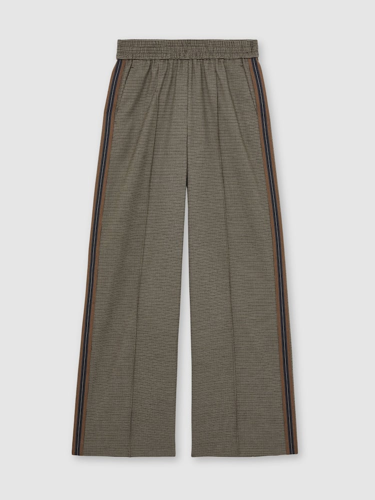Reiss Neutral Check Tarley Petite Side-Stripe Wide-Leg Check Trousers - Image 2 of 7 Reiss Neutral Check Tarley Petite Side-Stripe Wide-Leg Check Trousers - Image 2 of 7