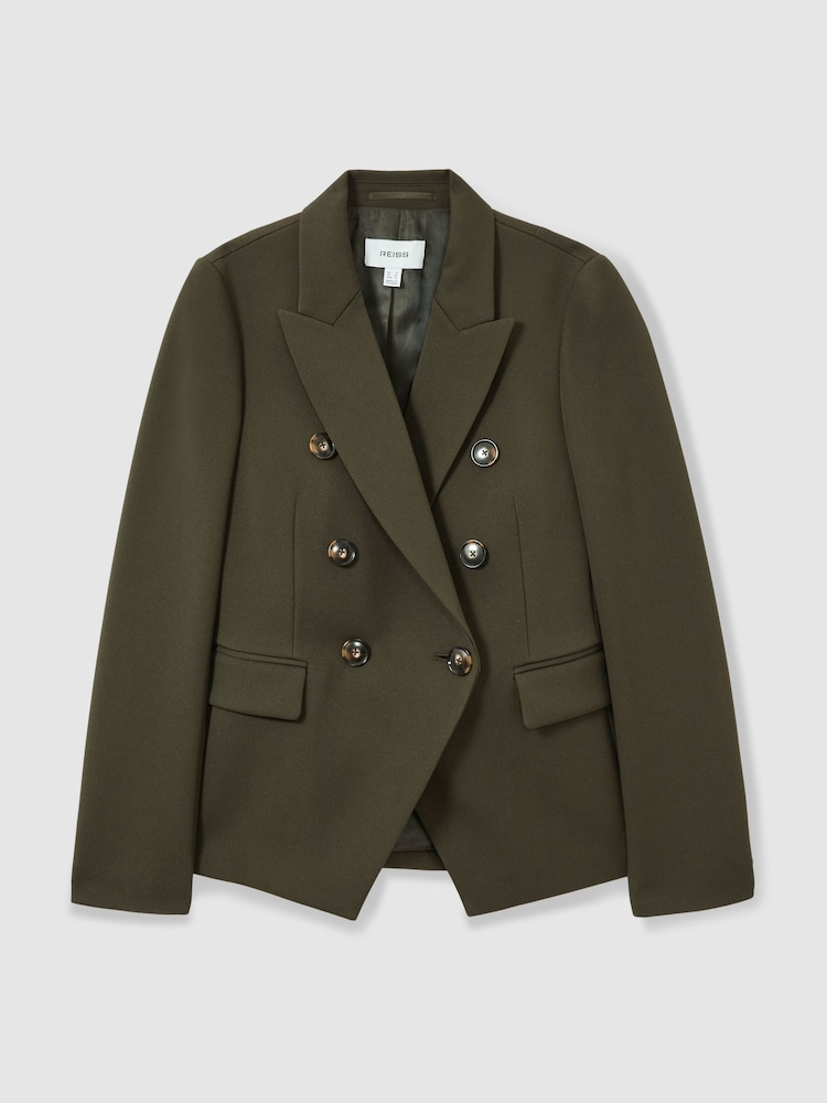 Reiss Green Priya Petite Twill Double-Breasted Blazer - Image 2 of 7 Reiss Green Priya Petite Twill Double-Breasted Blazer - Image 2 of 7