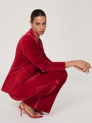 Reiss Red Elia Velvet Single-Breasted Suit Blazer - Image 4 of 9