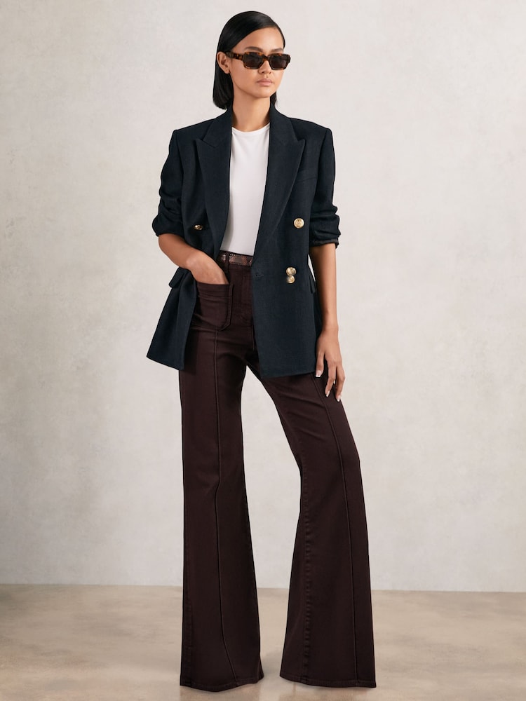 Reiss Burgundy Sakura Petite Patch Pocket Flared Jeans - Image 1 of 7
