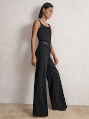Reiss Black Heather Stretch Cotton Wide Leg Jeans - Image 1 of 7