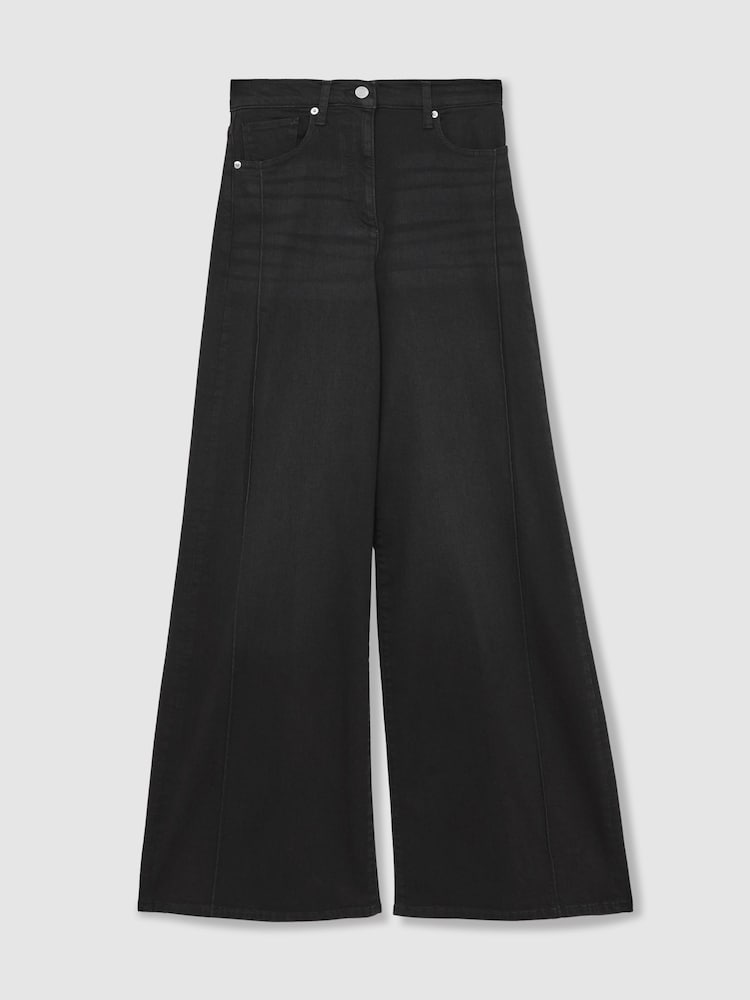 Reiss Black Heather Stretch Cotton Wide Leg Jeans - Image 2 of 7