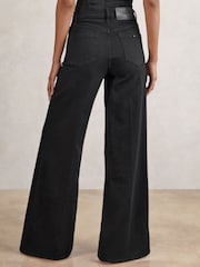 Reiss Black Heather Stretch Cotton Wide Leg Jeans - Image 6 of 7