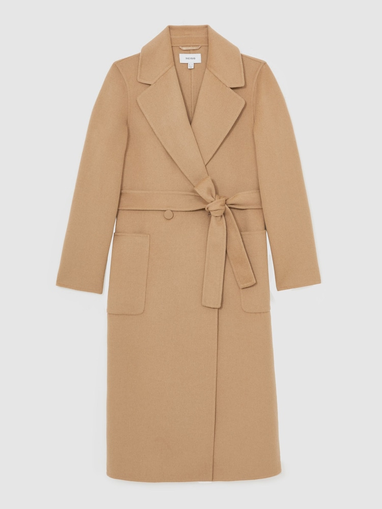 Reiss Camel Lucia Petite Wool-Blend Double-Breasted Blindseam Coat - Image 2 of 8