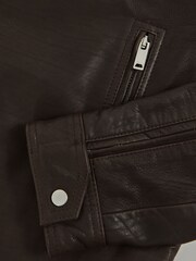 Reiss Chocolate Brown Lidia Suede-Lapel Leather Biker Jacket - Image 7 of 7