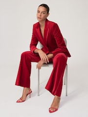 Reiss Red Elia Petite Velvet Single-Breasted Suit Blazer - Image 8 of 10