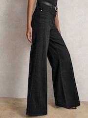 Reiss Black Heather Petite Stretch Cotton Wide Leg Jeans - Image 1 of 9