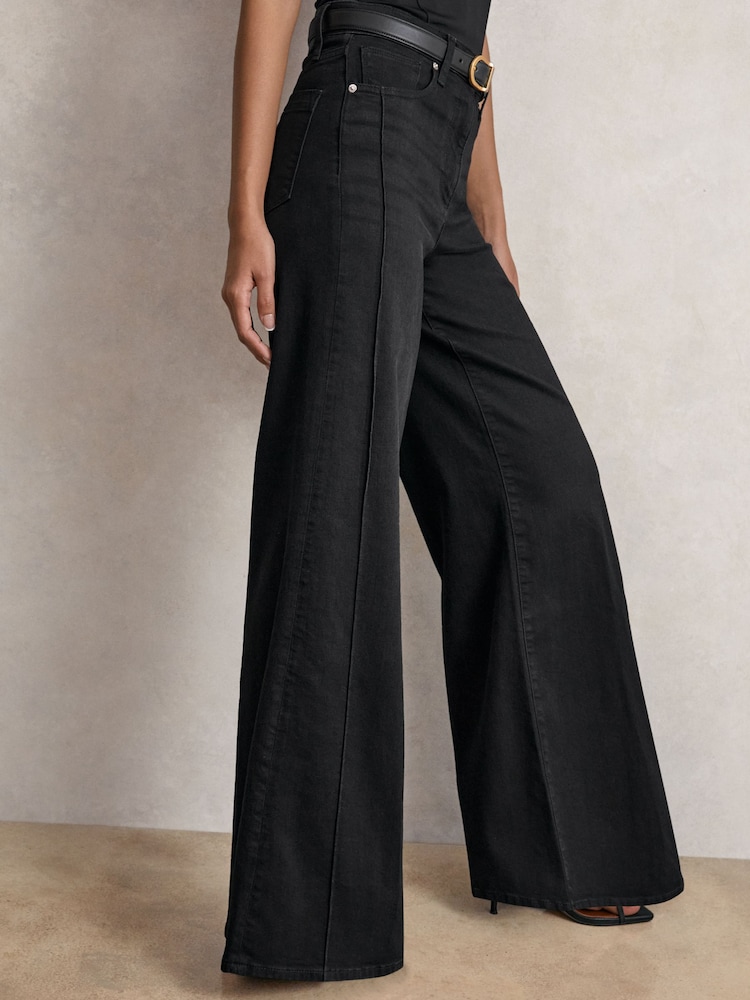 Reiss Black Heather Petite Stretch Cotton Wide Leg Jeans - Image 1 of 9