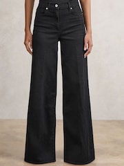 Reiss Black Heather Petite Stretch Cotton Wide Leg Jeans - Image 4 of 9