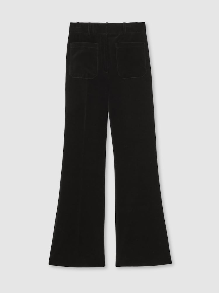 Reiss Black Myrtle Petite Velvet Flared Trousers - Image 2 of 8 Reiss Black Myrtle Petite Velvet Flared Trousers - Image 2 of 8