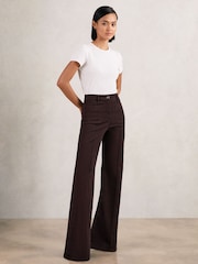 Reiss Burgundy Sakura Patch Pocket Flared Jeans - Image 1 of 6