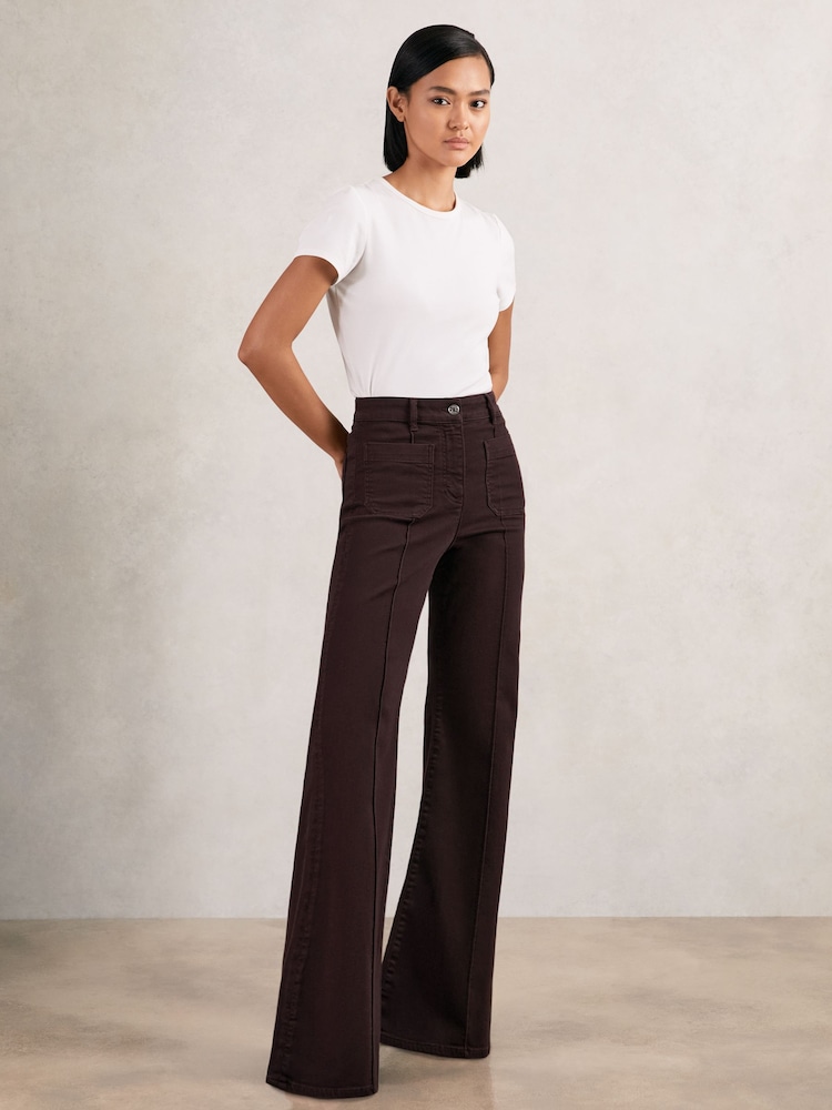 Reiss Burgundy Sakura Patch Pocket Flared Jeans - Image 1 of 6
