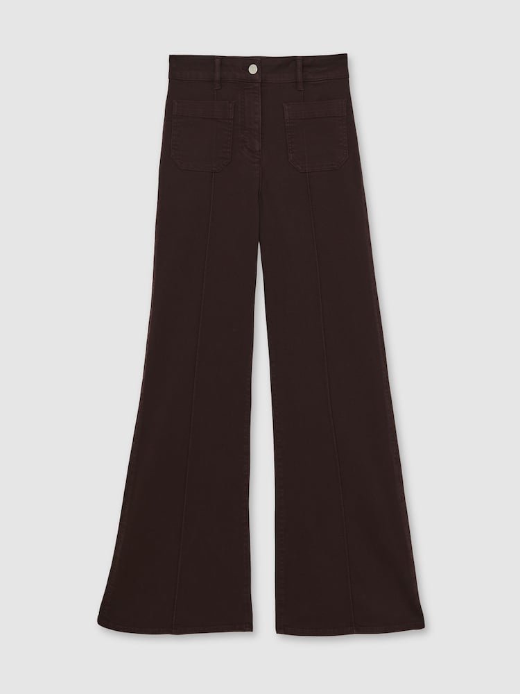 Reiss Burgundy Sakura Patch Pocket Flared Jeans - Image 2 of 6 Reiss Burgundy Sakura Patch Pocket Flared Jeans - Image 2 of 6