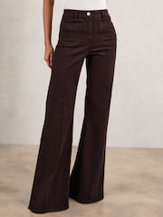 Reiss Burgundy Sakura Patch Pocket Flared Jeans - Image 5 of 6