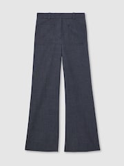 Reiss Blue Uma Petite Flannel Patch-Pocket Flared Trousers with Wool - Image 2 of 7