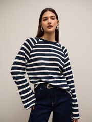 Navy and Ecru Stripe Long Sleeve Crew Neck Jumper - Image 1 of 9