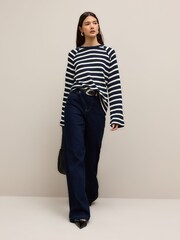 Navy and Ecru Stripe Long Sleeve Crew Neck Jumper - Image 3 of 9