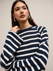 Navy and Ecru Stripe Long Sleeve Crew Neck Jumper - Image 6 of 9
