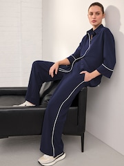 Navy Tipped Wide Leg Trousers - Image 1 of 8