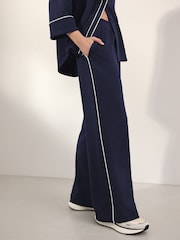 Navy Tipped Wide Leg Trousers - Image 2 of 8