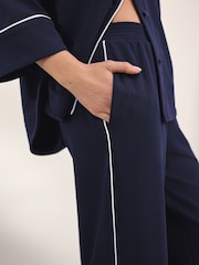 Navy Tipped Wide Leg Trousers - Image 4 of 8