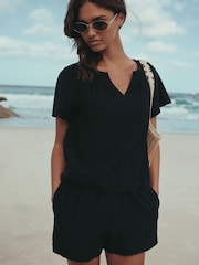 Black Shirred Jersey Shorts - Image 1 of 8