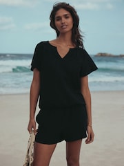 Black Shirred Jersey Shorts - Image 2 of 8