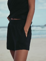 Black Shirred Jersey Shorts - Image 3 of 8