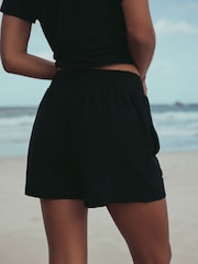Black Shirred Jersey Shorts - Image 4 of 8