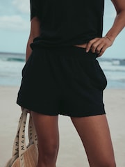 Black Shirred Jersey Shorts - Image 5 of 8