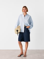 Whistles Blue Silk Cotton Trapeze Shirt - Image 5 of 5