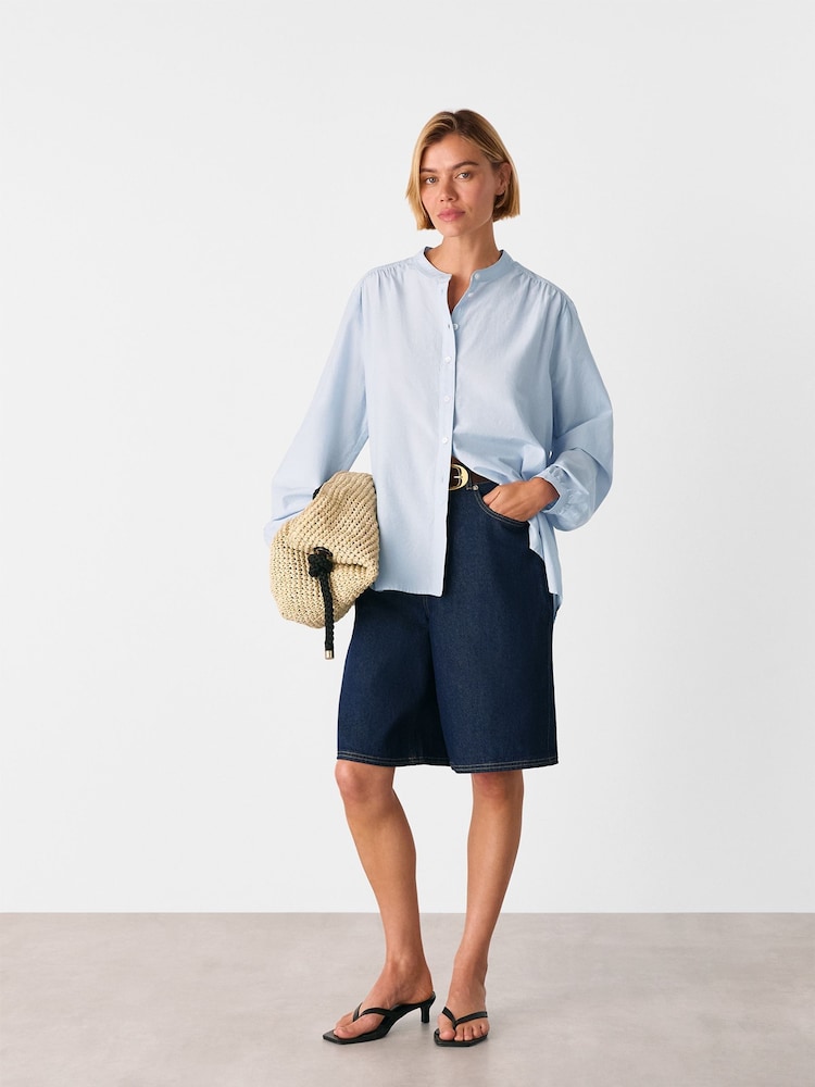 Whistles Blue Silk Cotton Trapeze Shirt - Image 5 of 5