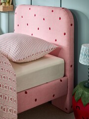 Relaxed Linen Look Pink Stripe Strawberry Anna Patterned Upholstered Single Bed Frame - Image 2 of 4