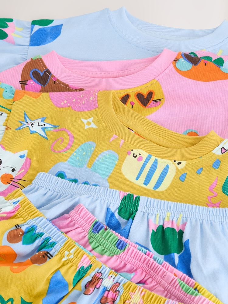 Pink/Blue Cat/Floral Print Short Pyjamas 3 Pack (9mths-12yrs) - Image 7 of 7 Pink/Blue Cat/Floral Print Short Pyjamas 3 Pack (9mths-12yrs) - Image 7 of 7