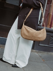 Camel Faux Suede Weave Sling Bag - Image 1 of 11