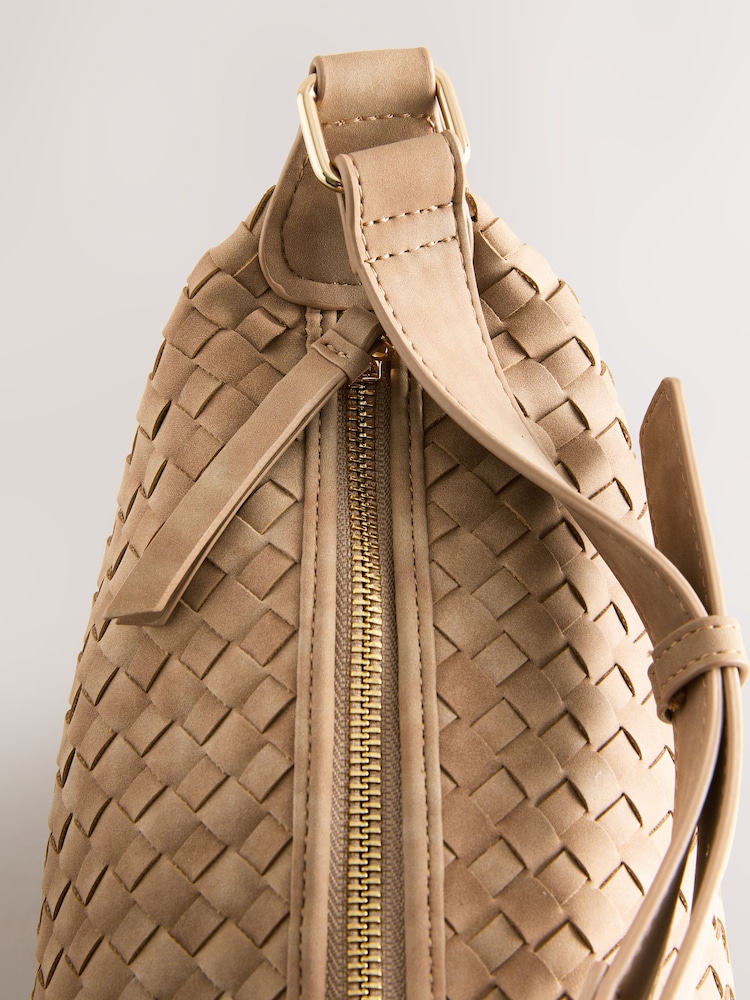 Camel Faux Suede Weave Sling Bag - Image 11 of 11 Camel Faux Suede Weave Sling Bag - Image 11 of 11