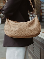Camel Faux Suede Weave Sling Bag - Image 4 of 11