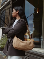 Camel Faux Suede Weave Sling Bag - Image 5 of 11