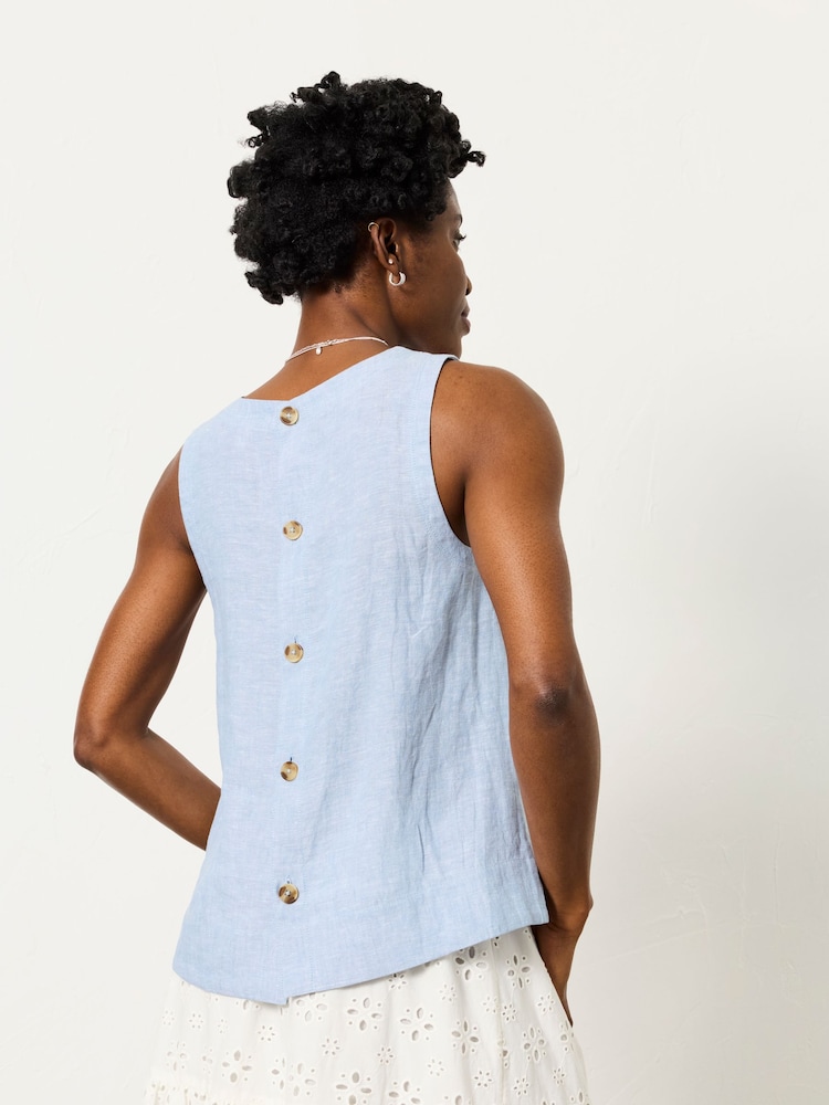FatFace Dara Blue Linen Blouse - Image 2 of 6