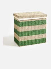 Oliver Bonas Green Woven Stripe Dual Laundry Basket - Image 1 of 5