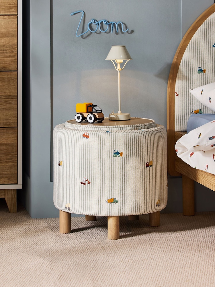Relaxed Linen Look Stripe Digger Storage Table Stool - Image 1 of 6
