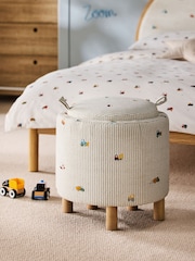 Relaxed Linen Look Stripe Digger Storage Table Stool - Image 2 of 6