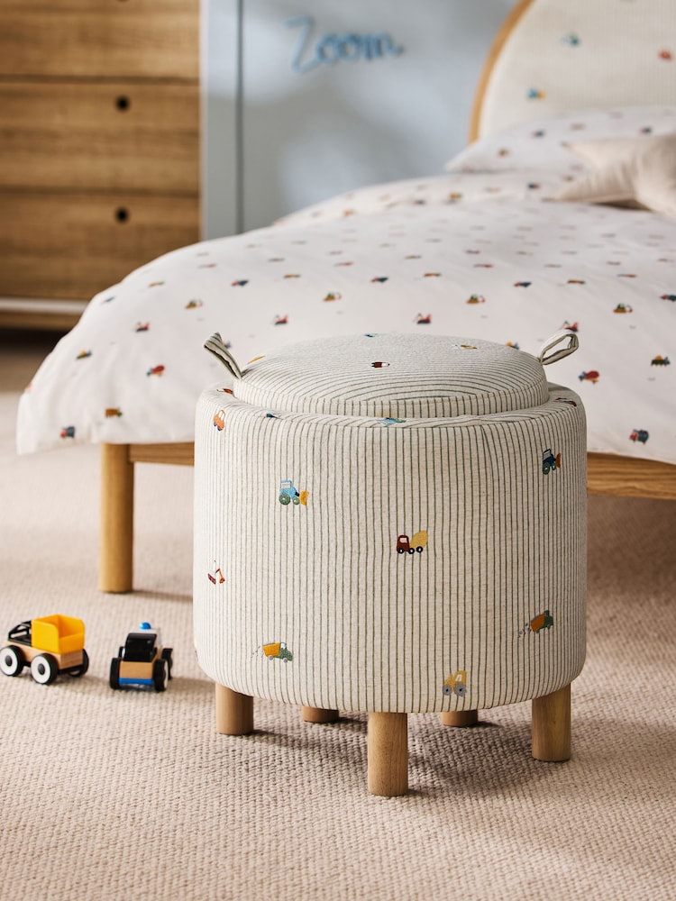 Relaxed Linen Look Stripe Digger Storage Table Stool - Image 2 of 6