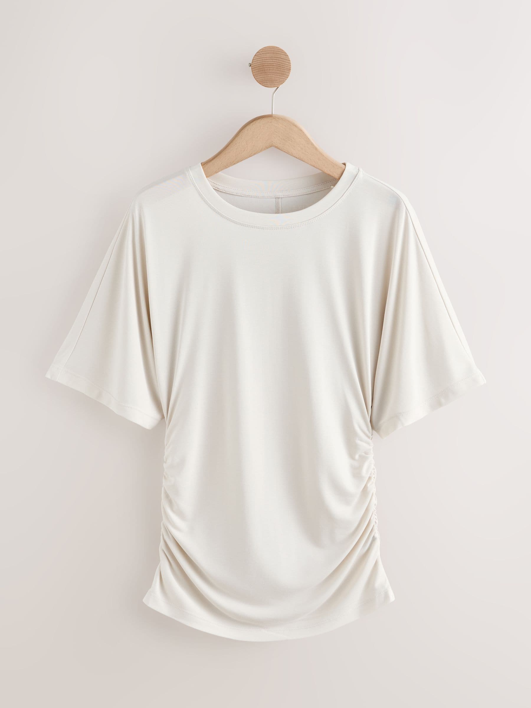 Buy Ecru Active Lightweight Modal Ruched Side Short Sleeve T-Shirt