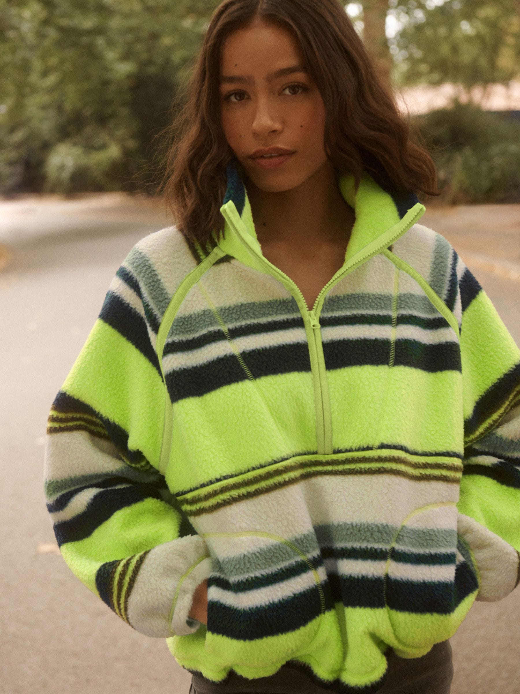 Buy Green Stripe Active Borg Quarter Zip Jacket from the Next UK